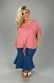 44  SSS-F {All Tied Up} ASH  ROSE V-Neck Front Tie Top PLUS SIZE 1X 2X 3X