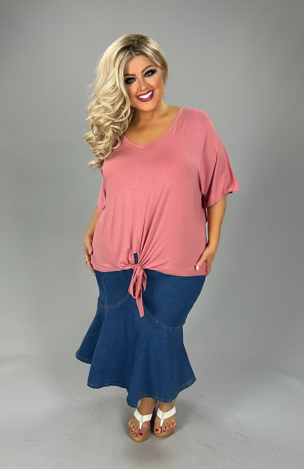 44  SSS-F {All Tied Up} ASH  ROSE V-Neck Front Tie Top PLUS SIZE 1X 2X 3X