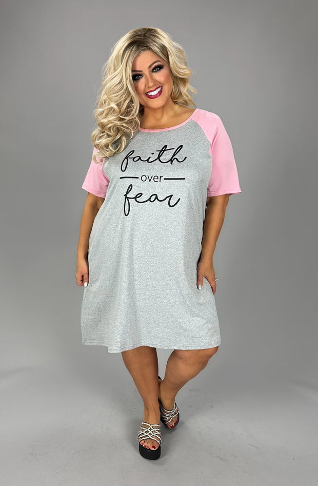 GT {Faith Over Fear} H. Grey/Pink Graphic Print Dress