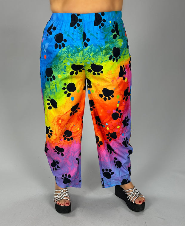 BT Bright Multi-Color Paw-Print Pants w/Pockets