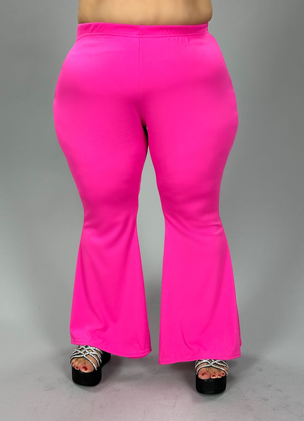 BT-R {Pink Hottie} Hot Pink Flared Pants CW EXTENDED PLUS SIZE 1X 2X 3X 4X