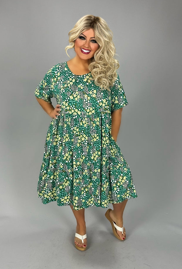 35 PSS {Clear Road To Flowers} Green Floral Tiered Dress CURVY BRAND!!! EXTENDED PLUS SIZE 4X 5X 6X