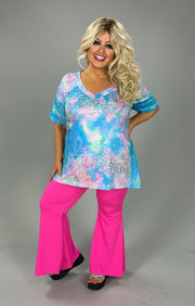 PSS {Bringing The Sparkle} Size up 1 Size!Blue Tie Dye V-Neck Top CW EXTENDED PLUS SIZE 3X 4X 5X