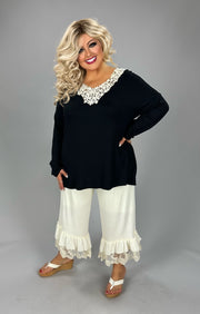 32 SD {Shine Like A Diamond} Black Top w/Ivory Crochet Neck PLUS SIZE 1X 2X 3X