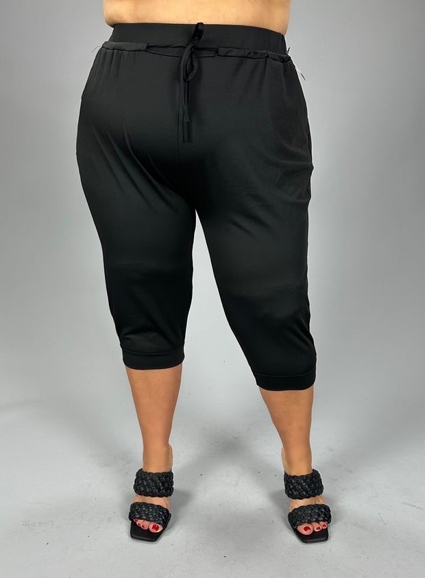 BT-O {New Rules} Black Capri Joggers w/Pockets EXTENDED PLUS SIZE 2X 4X 5X