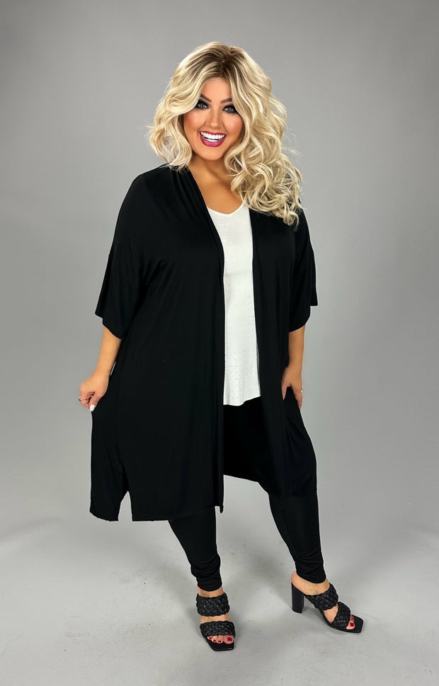 33 OT {Simpler Is Better} Black Short Sleeve Duster PLUS SIZE 1X 2X 3X