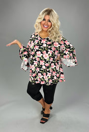 17 PQ {Romantic Garden} Black/Pink Floral V-Neck Top EXTENDED PLUS SIZE 4X 5X 6X