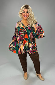 28 PQ {Along For The Ride} Green/Orange Babydoll Top PLUS SIZE 1X 2X 3X