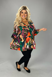 28 PQ {Along For The Ride} Green/Orange Babydoll Top PLUS SIZE 1X 2X 3X