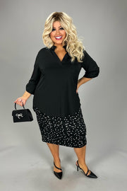 28 SQ {After Midnight} Black Top w Cuffed Sleeves PLUS SIZE 1X 2X 3X