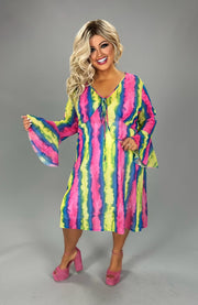 54 PQ {Flirty Frills} Pink Yellow Blue Stripe Sheer Dress PLUS SIZE XL 2X 3X