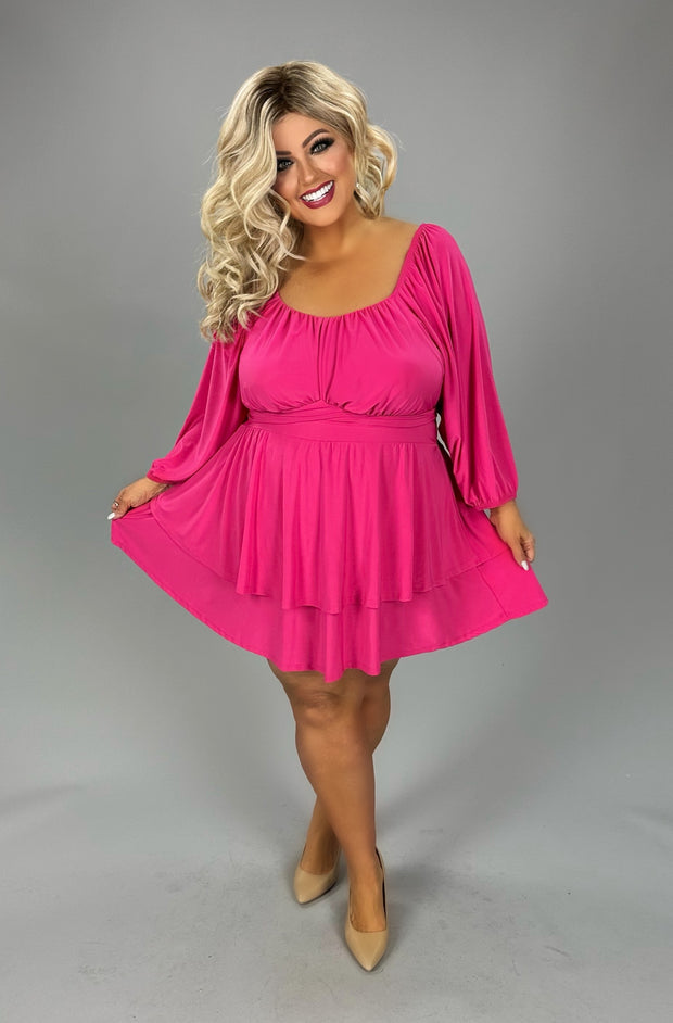 99 RP-B {On A Journey} Fuchsia Smocked Romper w/Belt  CURVY BRAND!!!  EXTENDED PLUS SIZE 2X 3X 4X 5X