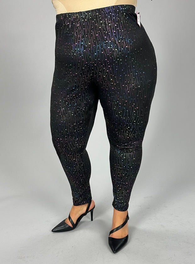 BT-K {Star Dance} Black Holographic Star Print Pants CW EXTENDED PLUS SIZE 3X 4X 5X