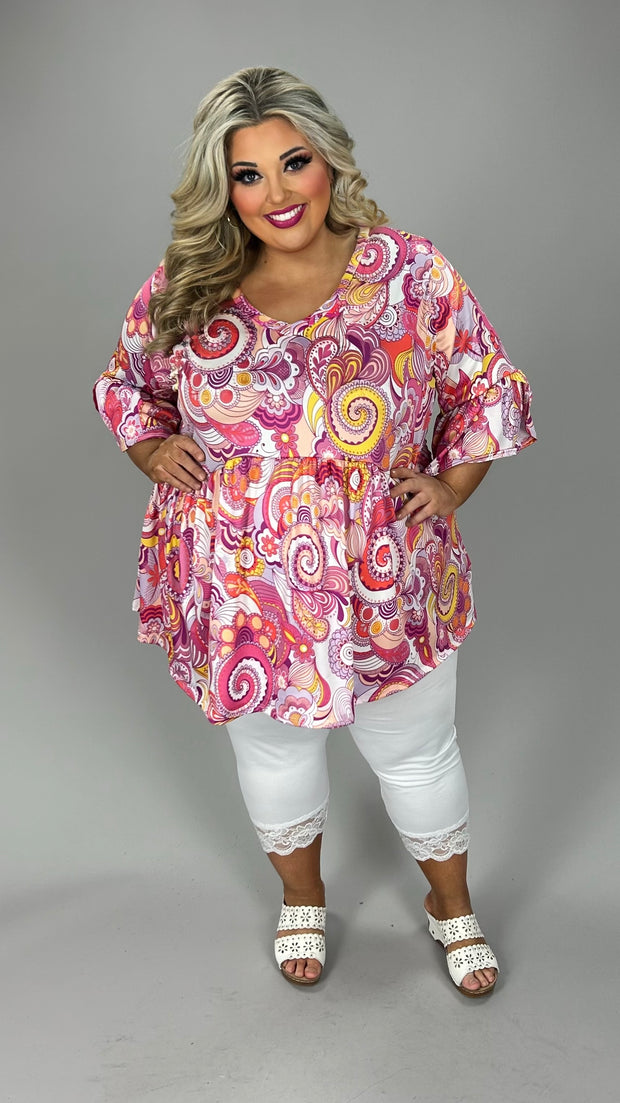 37 PSS {Old Soul} Pink Paisley V-Neck Babydoll Top EXTENDED PLUS SIZE 3X 4X 5X