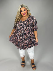 25 PSS {Pretty In Paisley} Black Pink Paisley V-Neck Top EXTENDED PLUS SIZE 3X 4X 5X