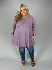 39 SQ {One More Shot} Lilac Quarter Sleeve Round Hem Top EXTENDED PLUS SIZE 3X 4X 5X