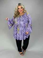 39 PQ {Fashionably Late} Purple Tiger Stripe Tie Neck Top EXTENDED PLUS SIZE 3X 4X 5X