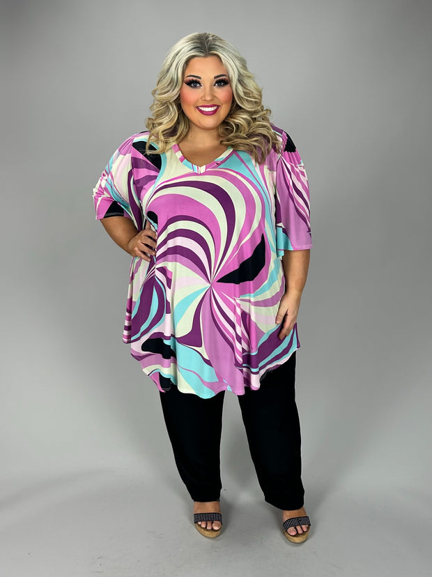 32 PSS {Come With Me} Lavender Swirl Print V-Neck Top EXTENDED PLUS SIZE 3X 4X 5X