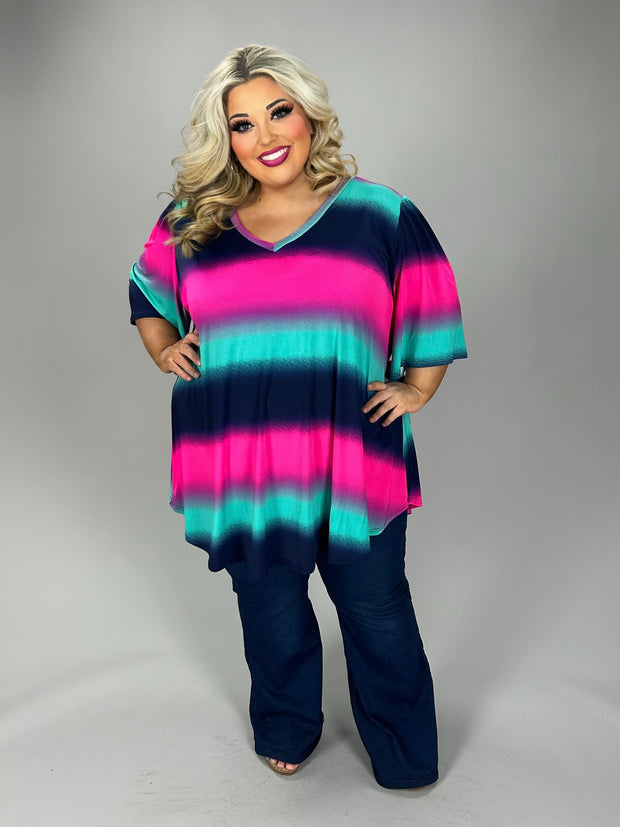 22 PSS {You Are Mine} Hot Pink Mint Navy Stripe V-Neck Top EXTENDED PLUS SIZE 3X 4X 5X