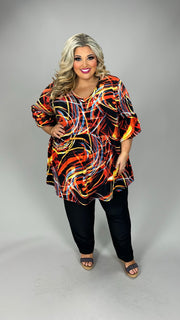 51 PQ {Fire & Ice} Black Orange Blue Swirl Print Top EXTENDED PLUS SIZE 3X 4X 5X