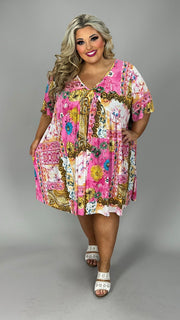 33 PSS {World Class Style} Pink Mixed Print V-Neck Dress EXTENDED PLUS SIZE 4X 5X 6X