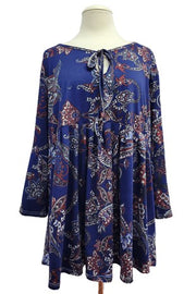 68 PQ {Fall Everyday} Navy Paisley Print Keyhole Top EXTENDED PLUS SIZE 3X 4X 5X