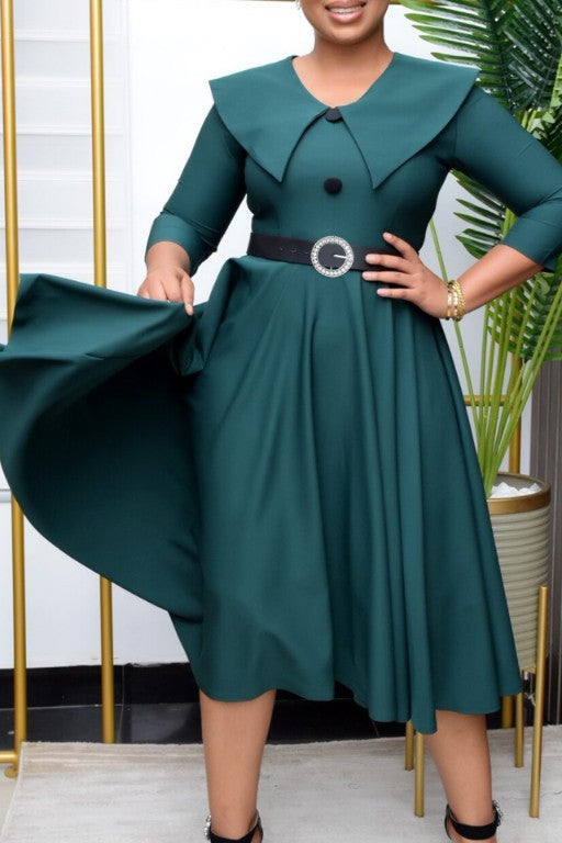 62 SD {Just A Little Faith} Green A-Line Dress With Belt (runs small)