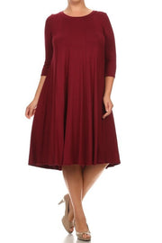 35 SQ {Playing For Keeps} Burgundy Pleated A-Line Dress PLUS SIZE 1X 2X 3X