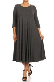 36 SQ {Playing For Keeps} Heathered Charcoal Pleated A-Line Dress PLUS SIZE 1X 2X 3X