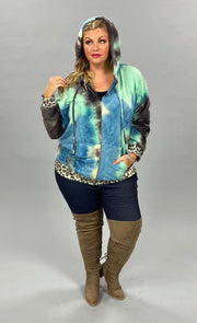 51  OT-E {Little Leopard} Blue Mint Tie Dye Leopard Trim Jacket Plus Size XL 2X 3X