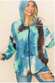 51 OT-E {Little Leopard} Blue Mint Tie Dye Leopard Trim Jacket Plus Size XL 2X 3X