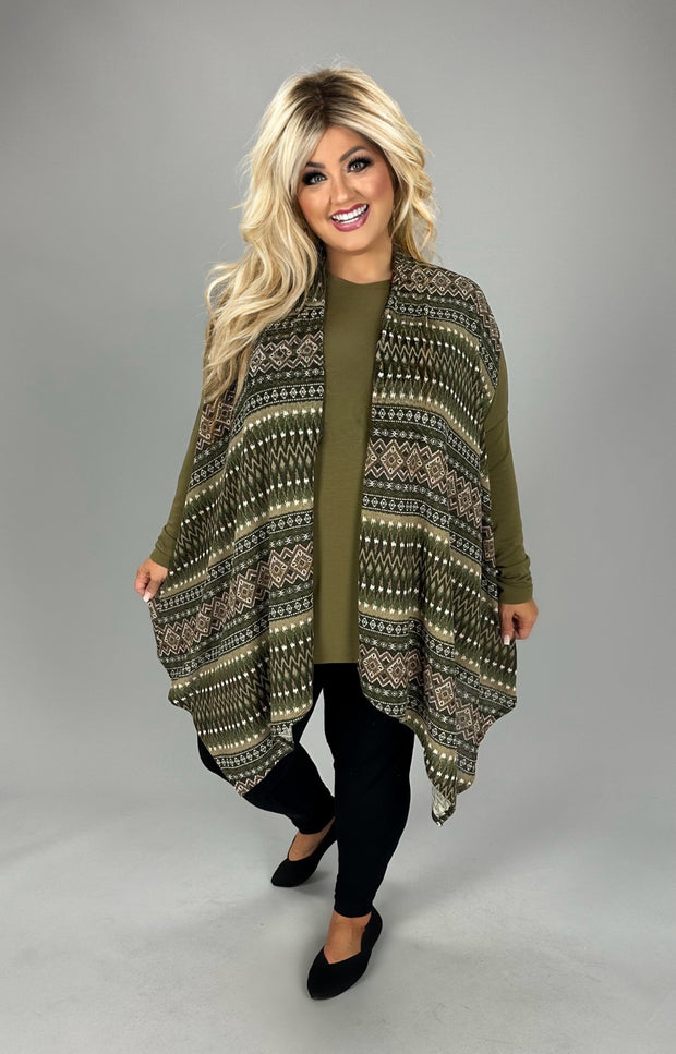 31 OT {It's My World} Olive Mixed Print Vest EXTENDED PLUS SIZE 1X 2X 3X 4X 5X