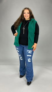 SALE!! 63 OT-P {Looking For Fun} Hunter Green Sherpa Hooded Vest  PLUS SIZE 1X 2X 3X