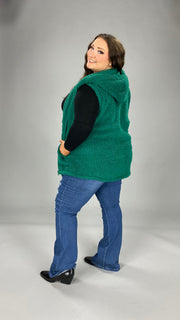 SALE!! 63 OT-P {Looking For Fun} Hunter Green Sherpa Hooded Vest  PLUS SIZE 1X 2X 3X