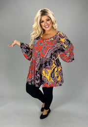 72 PSS {Doing My Best} Red/Mustard Paisley Babydoll Top EXTENDED PLUS SIZE 3X 4X 5X