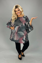 SALE!! 28 PQ {Fan Fav} Grey/Mauve Print Tunic EXTENDED PLUS SIZE 3X 4X 5X