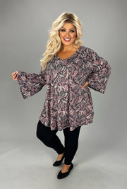 SALE!! 30 PQ {No Doubts Here} Mauve/Black Paisley Print V-Neck Top EXTENDED PLUS SIZE 3X 4X 5X