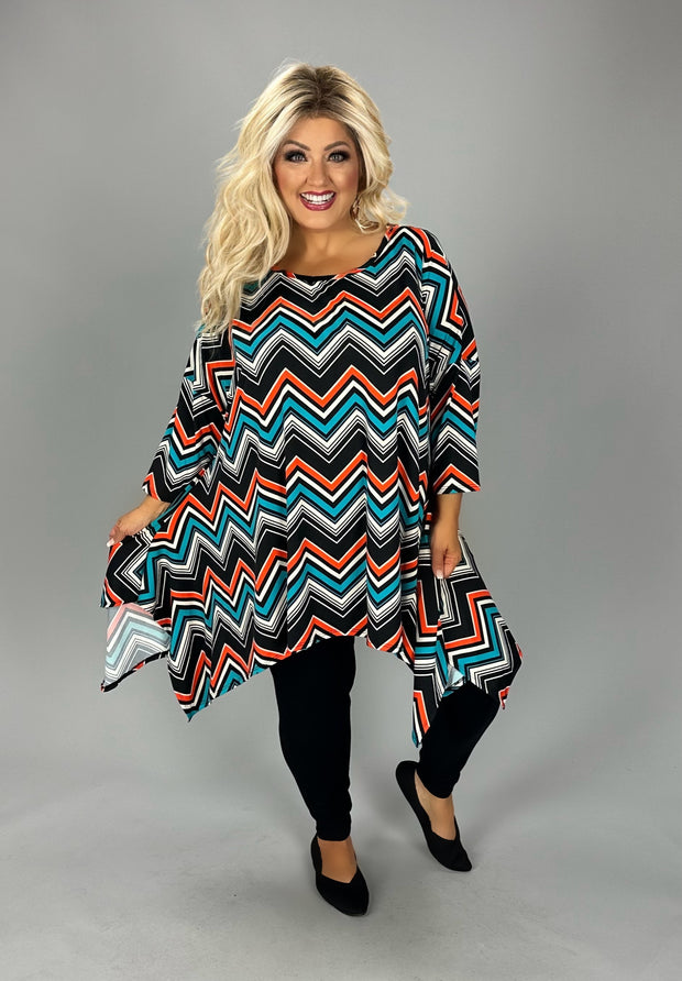 SALE!! 23 PSS {Bold In Every Way} Black/Rust/Teal Zig-Zag Print Top Extended Plus