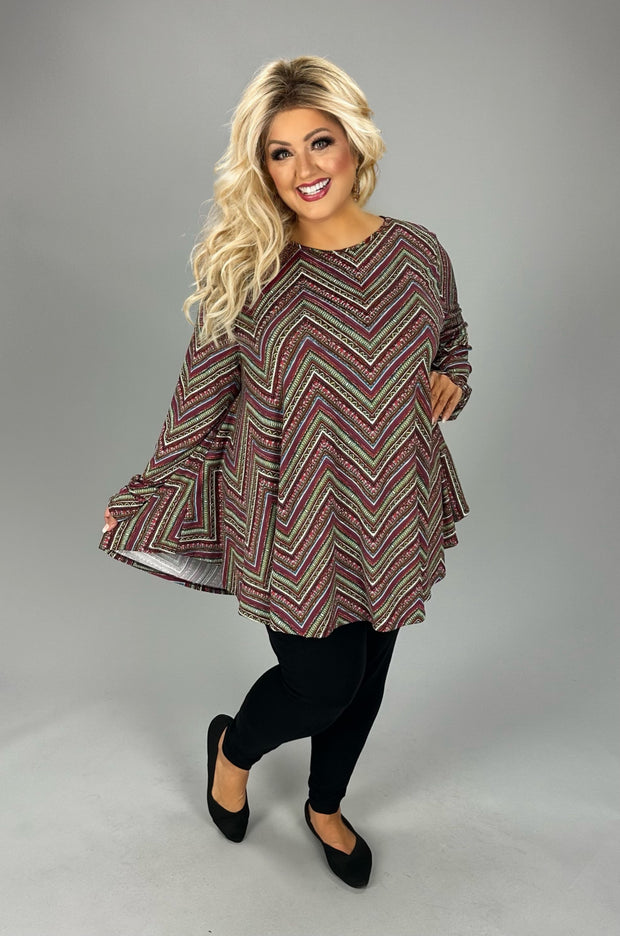 SALE!! 26 PLS {A Lot To Learn} Plum/Multi-Color Zig Zag Print Top EXTENDED PLUS SIZE 3X 4X 5X