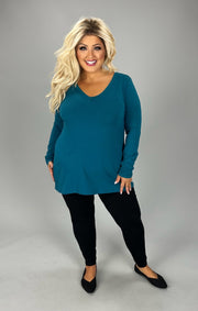 88 SLS-C {Keeping It Together} Teal Long Sleeve V-Neck Top  PLUS SIZE 1X 2X 3X