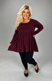 94 SLS-A {Keep It Going} Dk. Burgundy Babydoll Hi/Low Top PLUS SIZE 1X 2X 3X