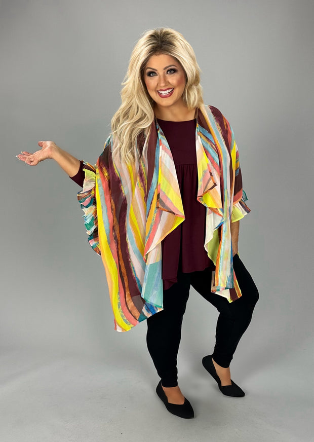 71 OT-B {Striped Fun} UMGEE Multi-Color Kimono Plus Size XL 1XL 2XL