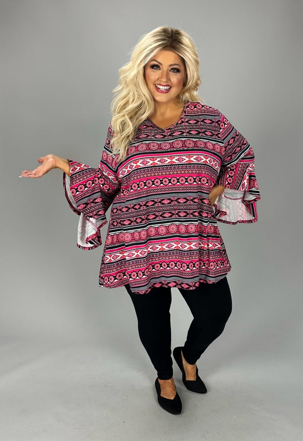 96 PQ {Take The Time} Hot Pink/Black Stripe Print Top EXTENDED PLUS SIZE 4X 5X 6X