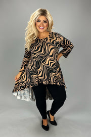 15 PQ {Next On The Agenda} Mocha Swirl Print Hi/Low Tunic PLUS SIZE XL 2X 3X