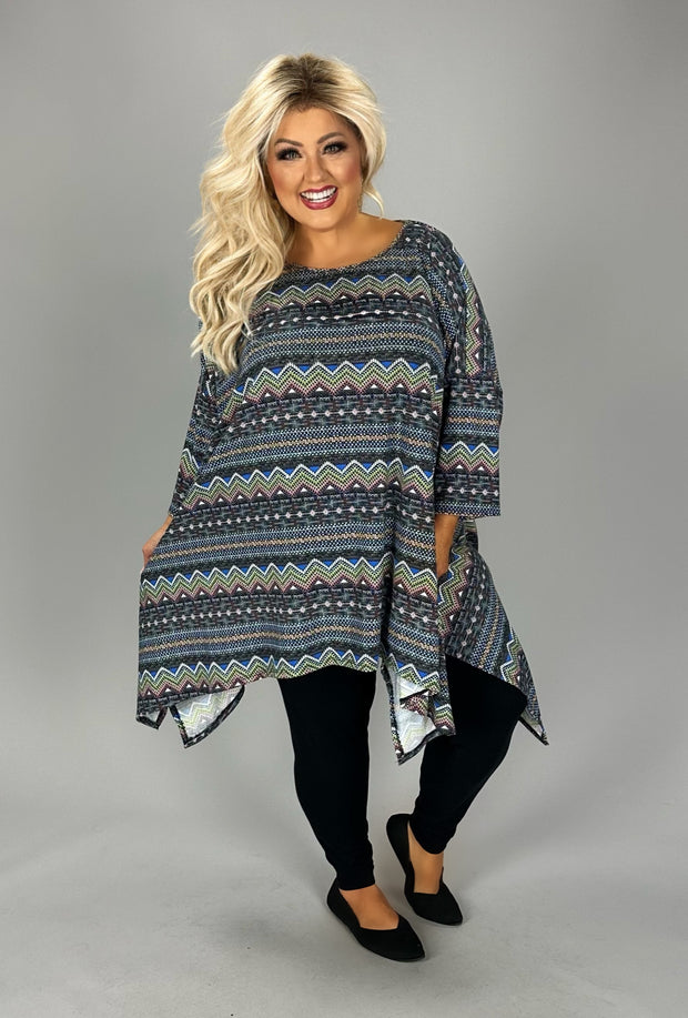 SALE!! 15 PQ {Tell Me A Story} Multi-Color Zig Zag Stripe Print Top EXTENDED PLUS SIZE 3X 4X 5X