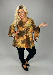 29 PQ {Private Show} Orange/Olive Print Top PLUS SIZE 1X 2X 3X