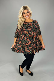 26 PSS {Lifelong Love} Black/Rust Paisley Print Top EXTENDED PLUS SIZE 4X 5X 6X EXTENDED PLUS SIZE 4X 5X 6X