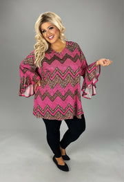 26 PQ {Always Here} Fuchsia/Brown Floral Zig Zag Print Top EXTENDED PLUS SIZE 4X 5X 6X