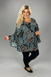 13 PQ {Solving Mysteries} Teal Mandala & Paisley Print Top EXTENDED PLUS SIZE 4X 5X 6X