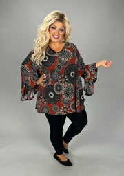 13 PQ {Taking Calls} Rust Mandala Print V-Neck Top EXTENDED PLUS SIZE 4X 5X 6X